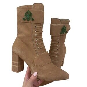 Michaela V Marta Suede Pointed Toe Heeled Boots Tan 38 EU